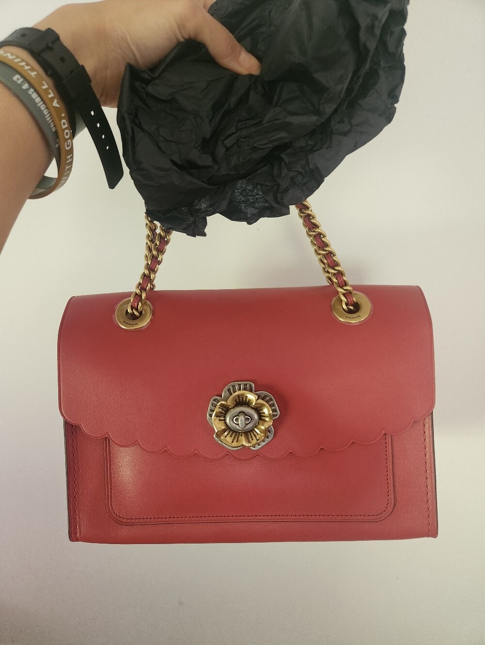 New COACH Shoulder Bag with Floral Turn-Lock